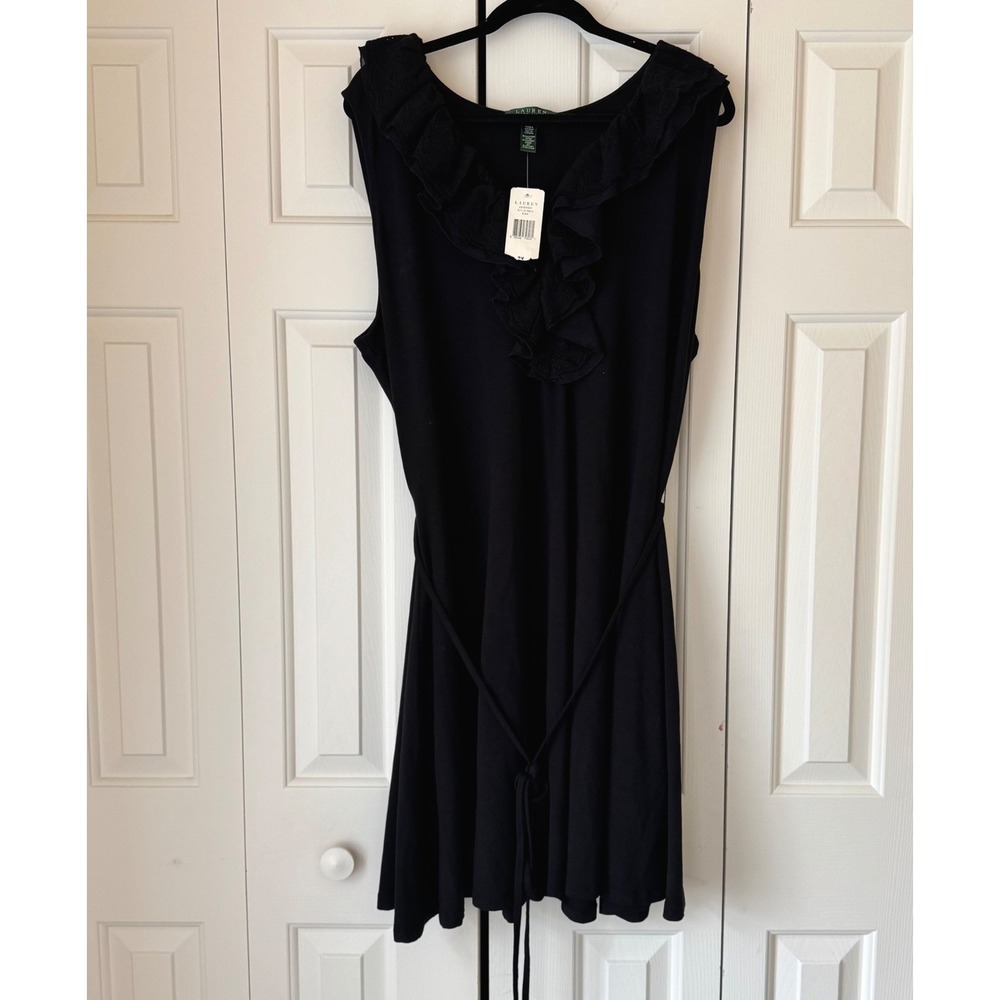 Lauren Ralph Lauren Black Eyelet Ruffle V-Neck Sleeveless Dress 3X NWT